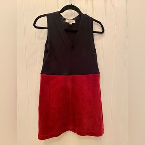 SOLD Loft 100% Silk sweater dress paired with red corduroy Loft stretchy skirt